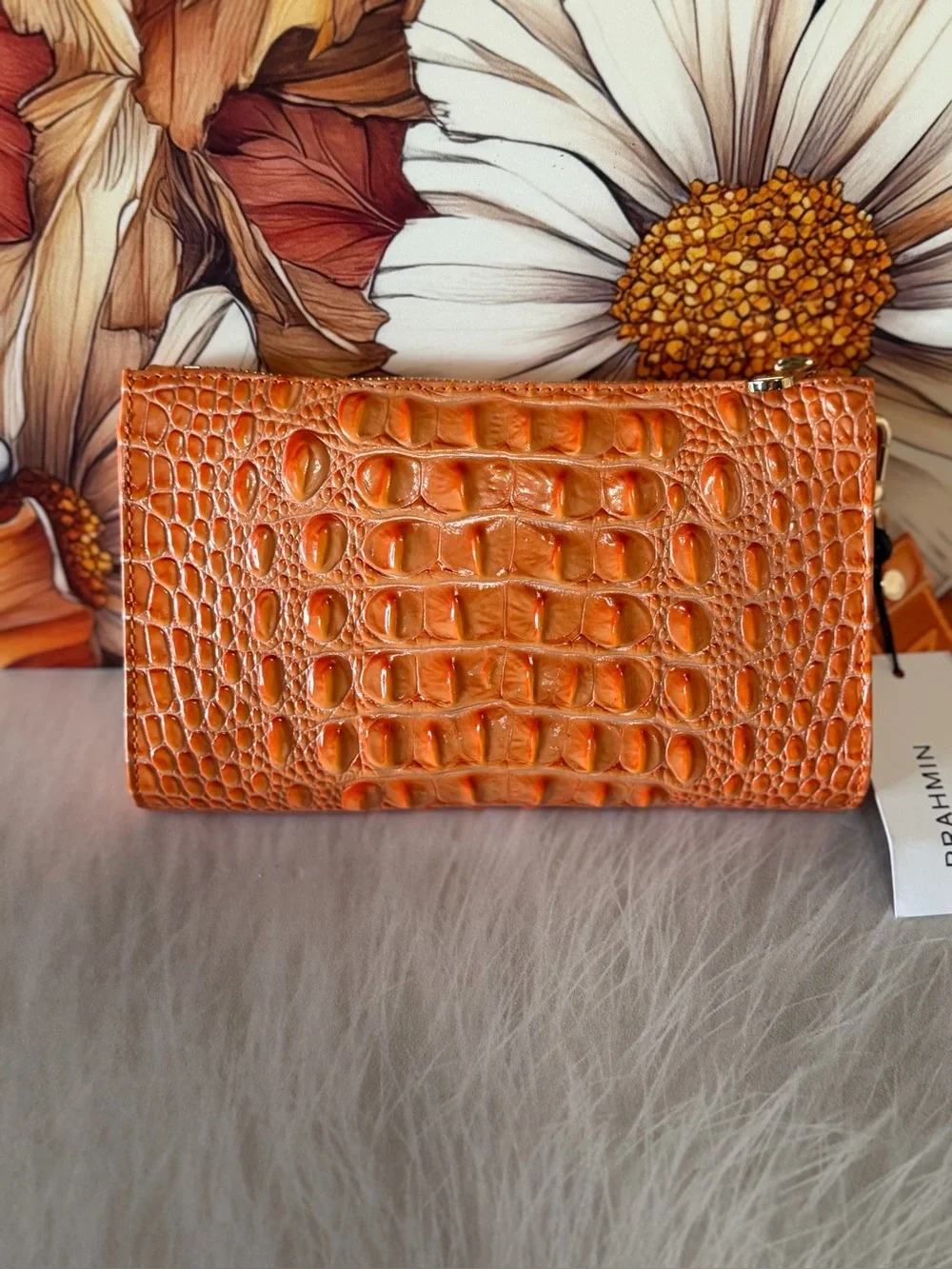 Price firm! Brahmin Adia Sola Orange Wristlet Clutch Wallet NWT SIMILAR TO DAISY